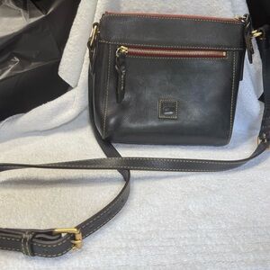 Dooney & Bourke Black and Gold Crossbody Bag with Adjustable Strap